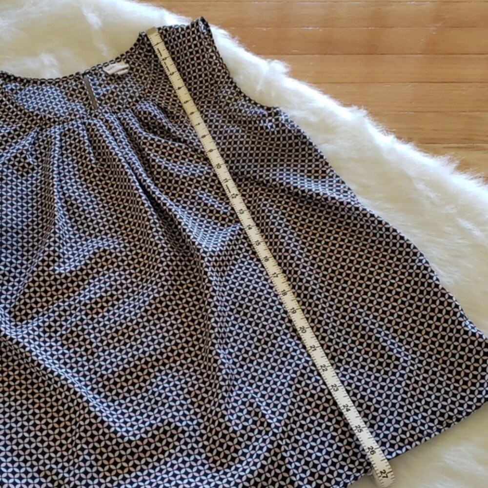 MERONA Navy Blue Pink Geometric Ruched Scoop Neck Office Sleeveless Shell Top L - Picture 4 of 5